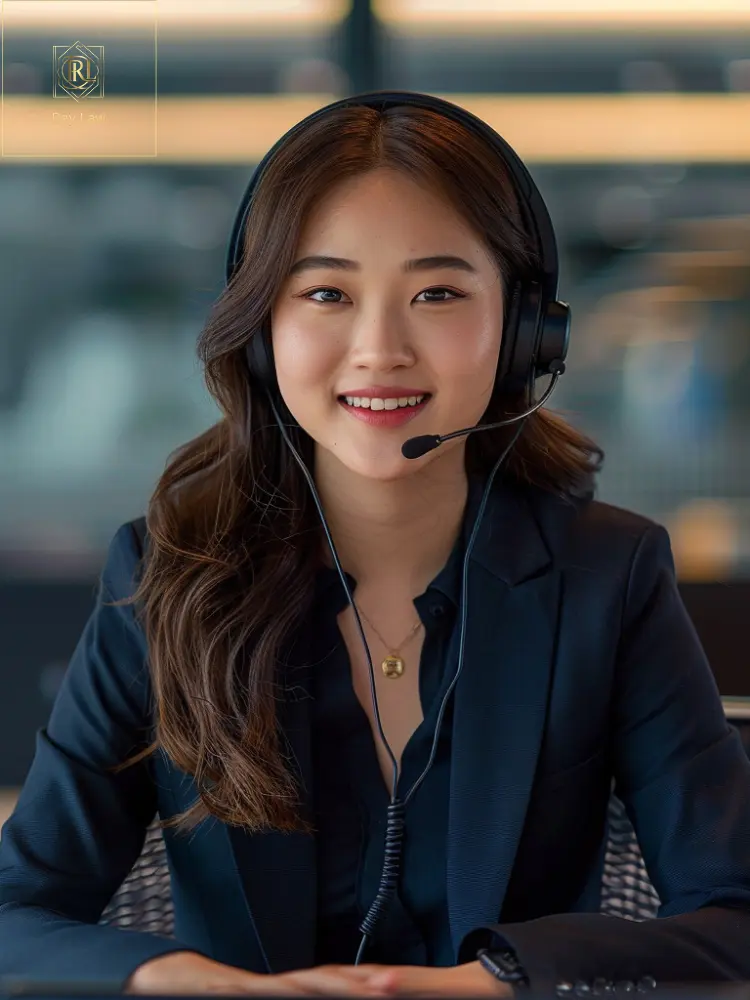 May Lin Chantarat, Legal Assistant at Ray Law’s Corporate Department, wearing a headset.